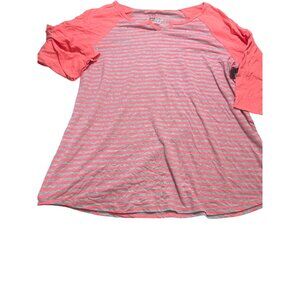 Just My Size Coral Gray Striped Raglan Tunic Top Shirt Lightweight Sz 2X NWT